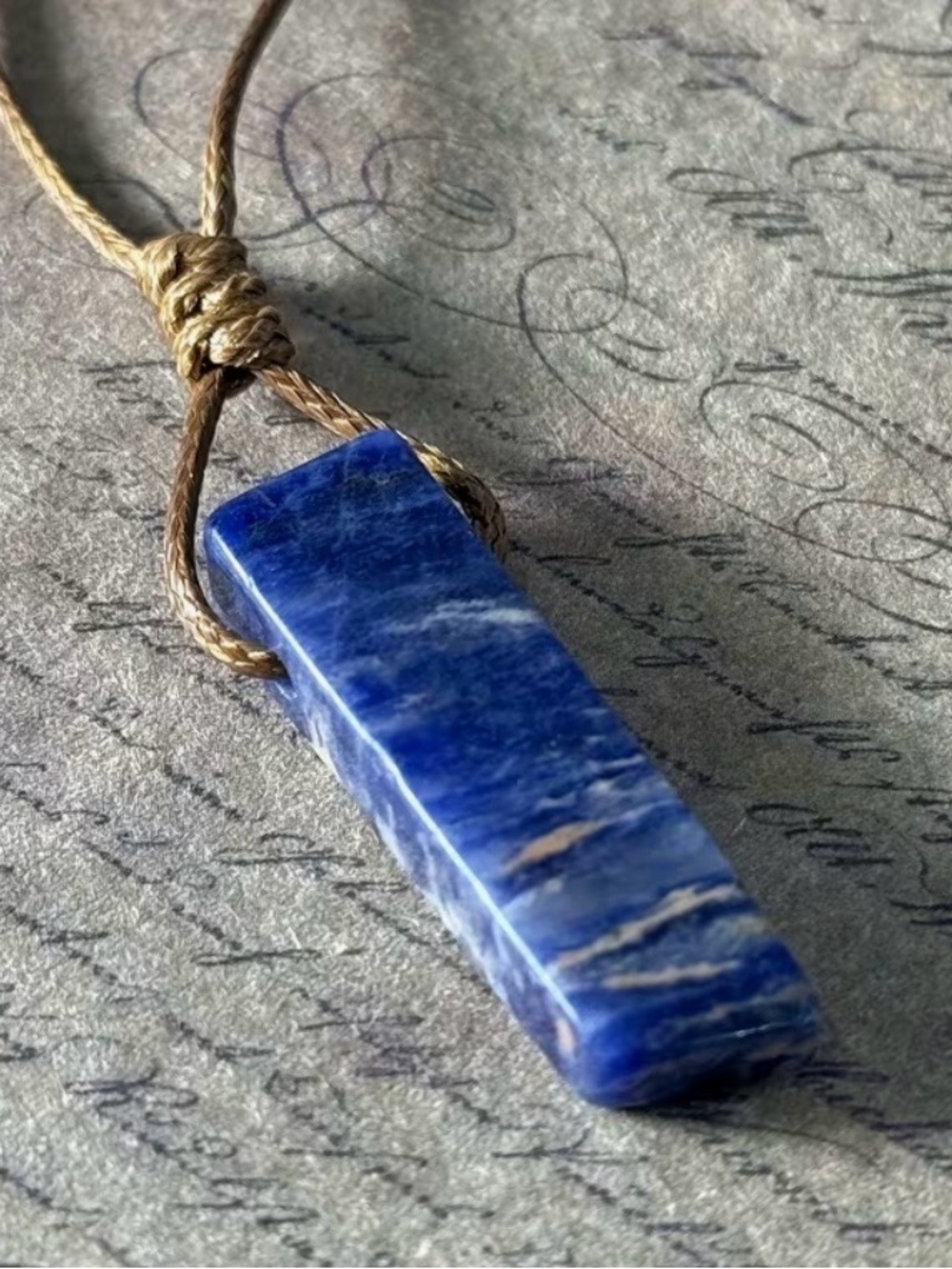 Blue Sodalite Rectangular Pendant Necklace - Unbranded